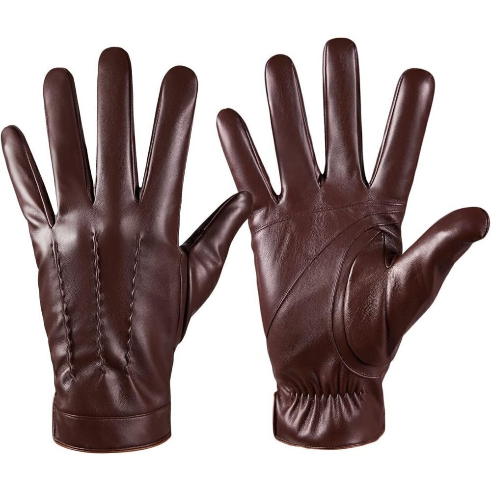 Winter Leather Gloves for Men, Touchscreen Snow Driving Gloves Driving Riding